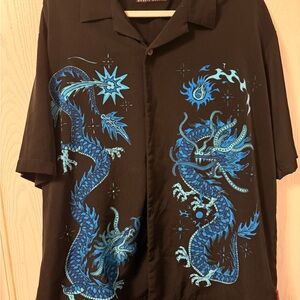 Men's Black Shirt with Blue Dragon Design